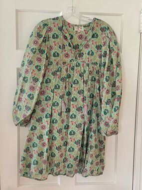 Boho Floral Mini Dress in Mint Green and Pink